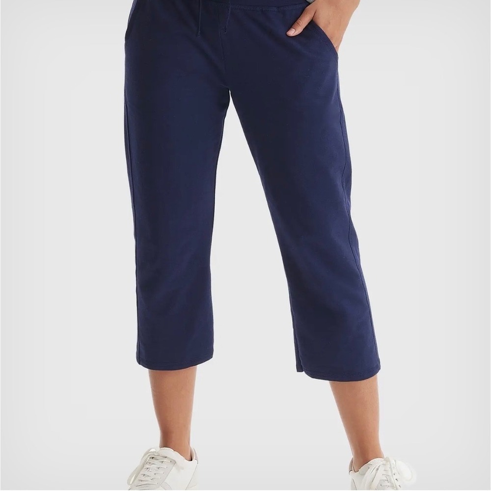 Hanes Womens Navy Blue Capri Sweatpants Live Love Comfort Pockets Large